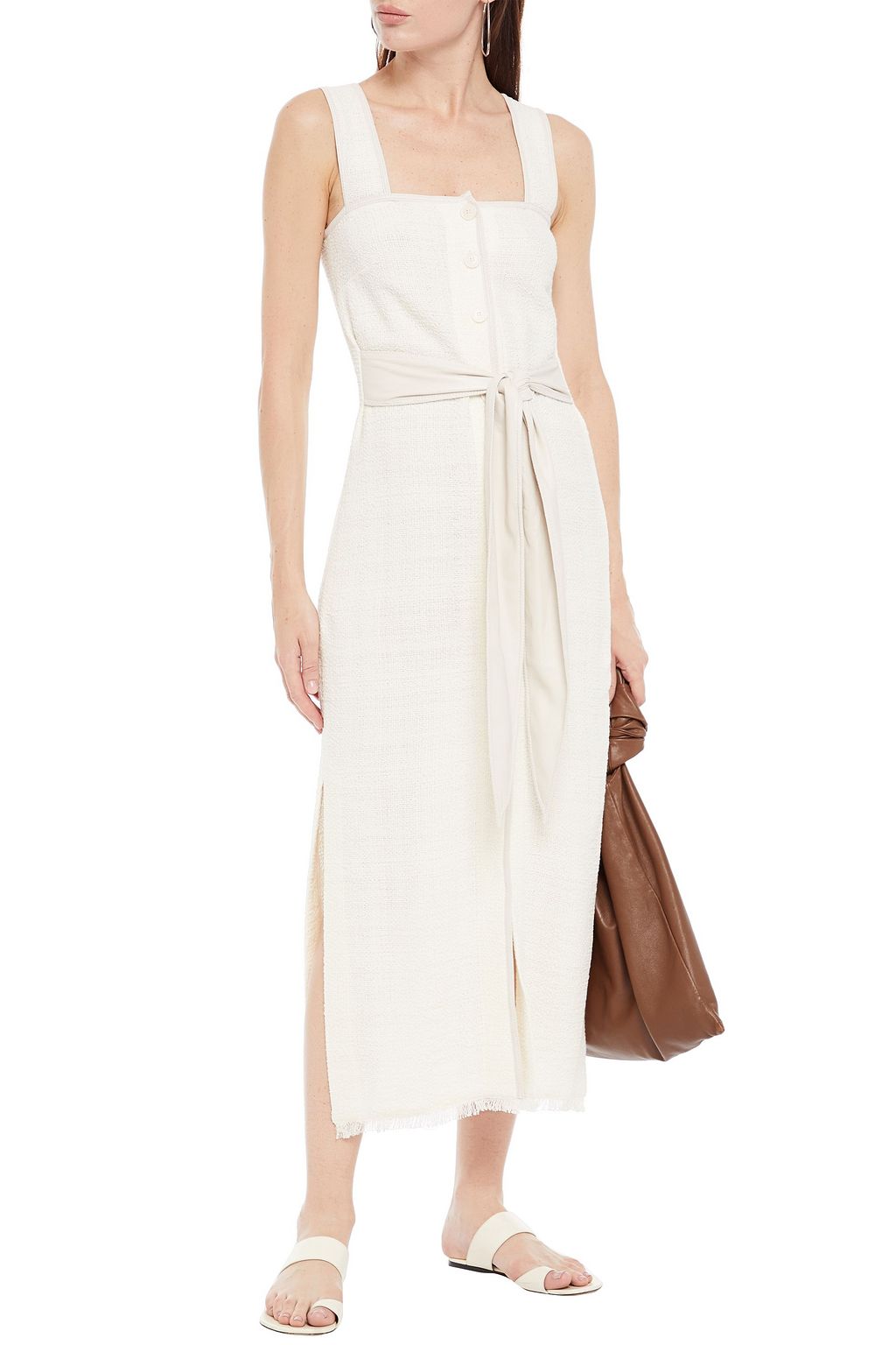 NANUSHKA Rita vegan leather-trimmed cotton-blend cloqué midi dress