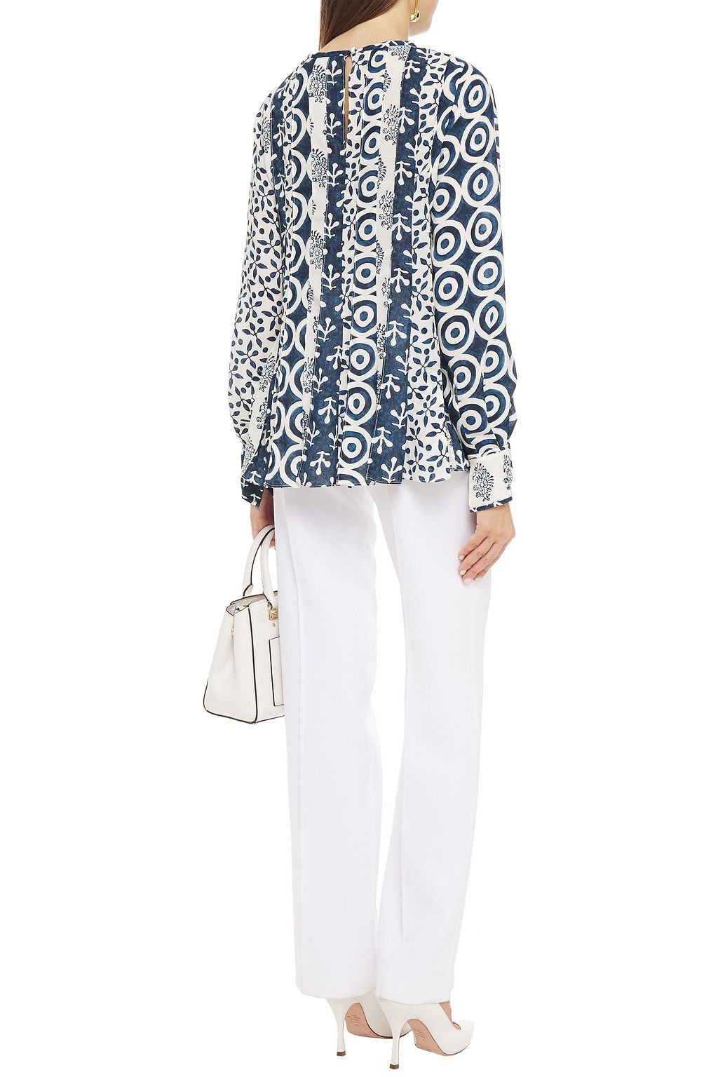 OSCAR DE LA RENTA Paneled printed crepe de chine blouse