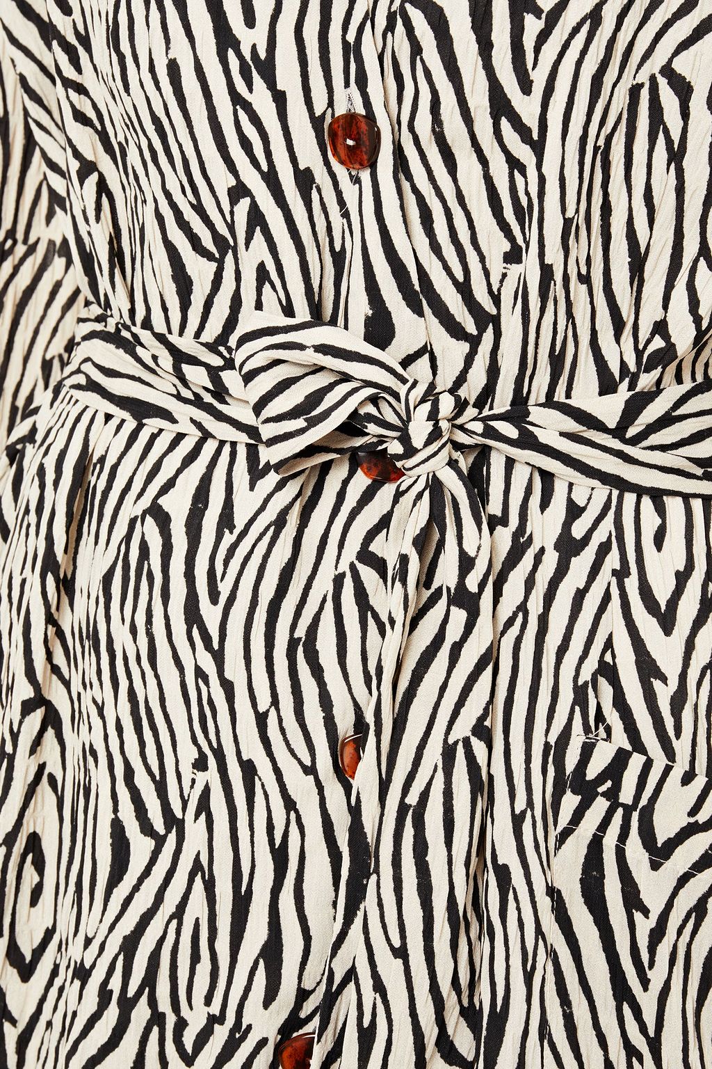 NANUSHKA Capri belted zebra-print grain de poudre midi dress