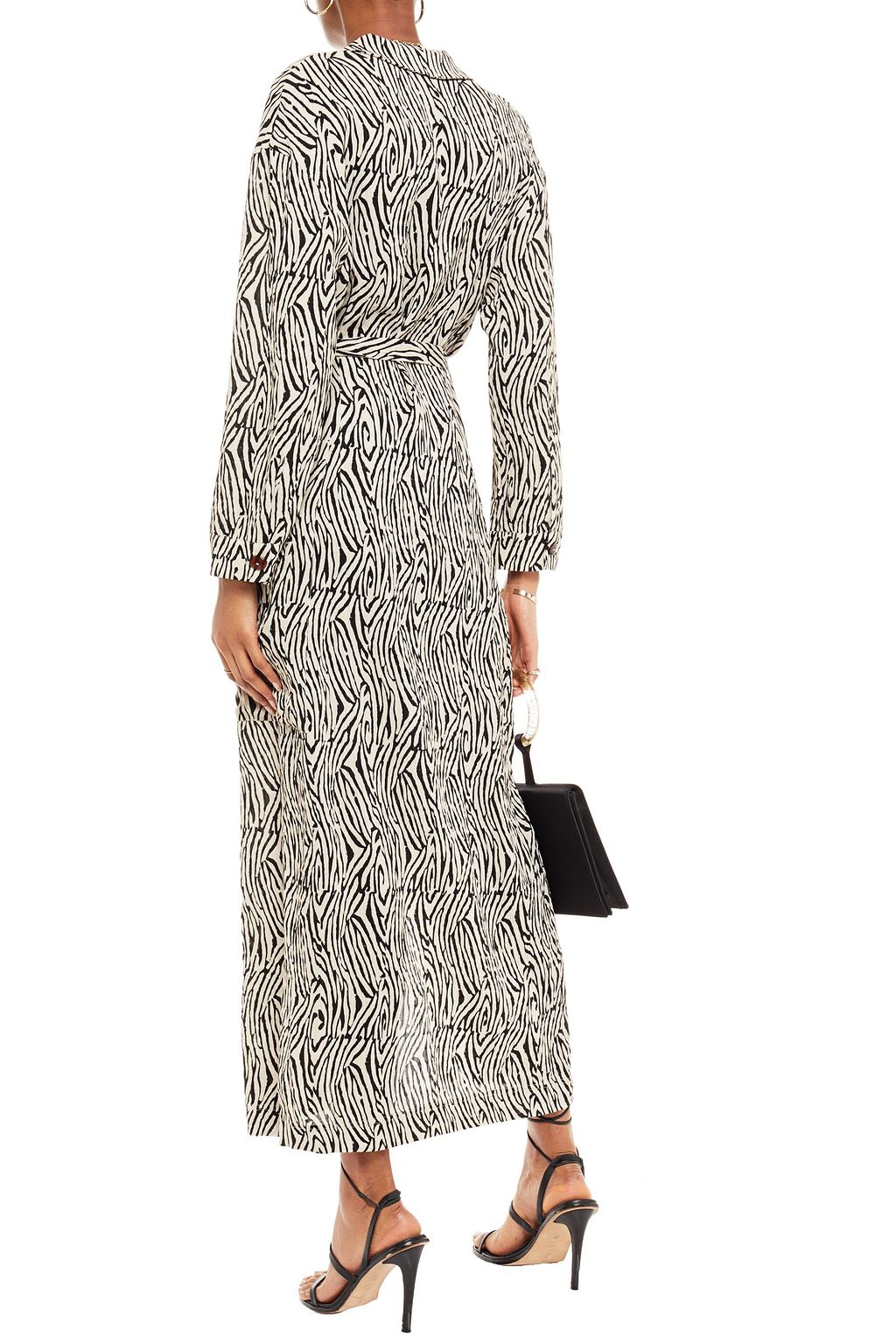 NANUSHKA Capri belted zebra-print grain de poudre midi dress