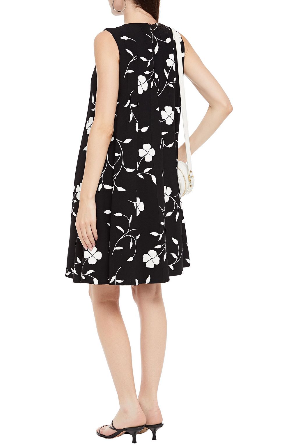 OSCAR DE LA RENTA Pleated floral-print wool-blend crepe dress