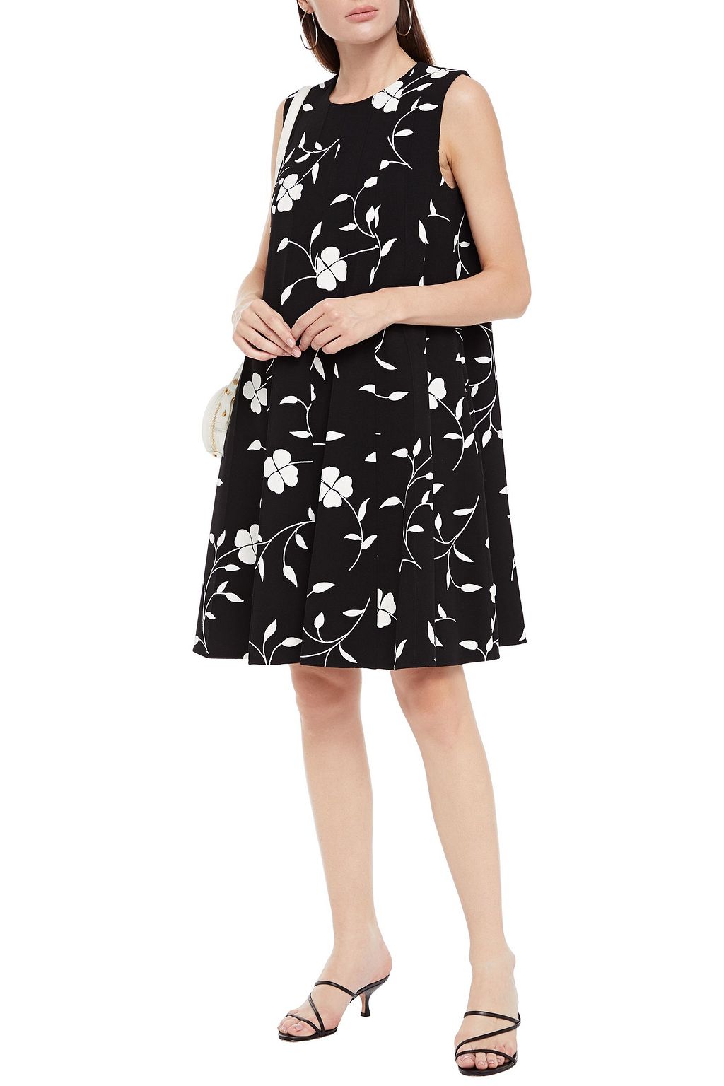 OSCAR DE LA RENTA Pleated floral-print wool-blend crepe dress