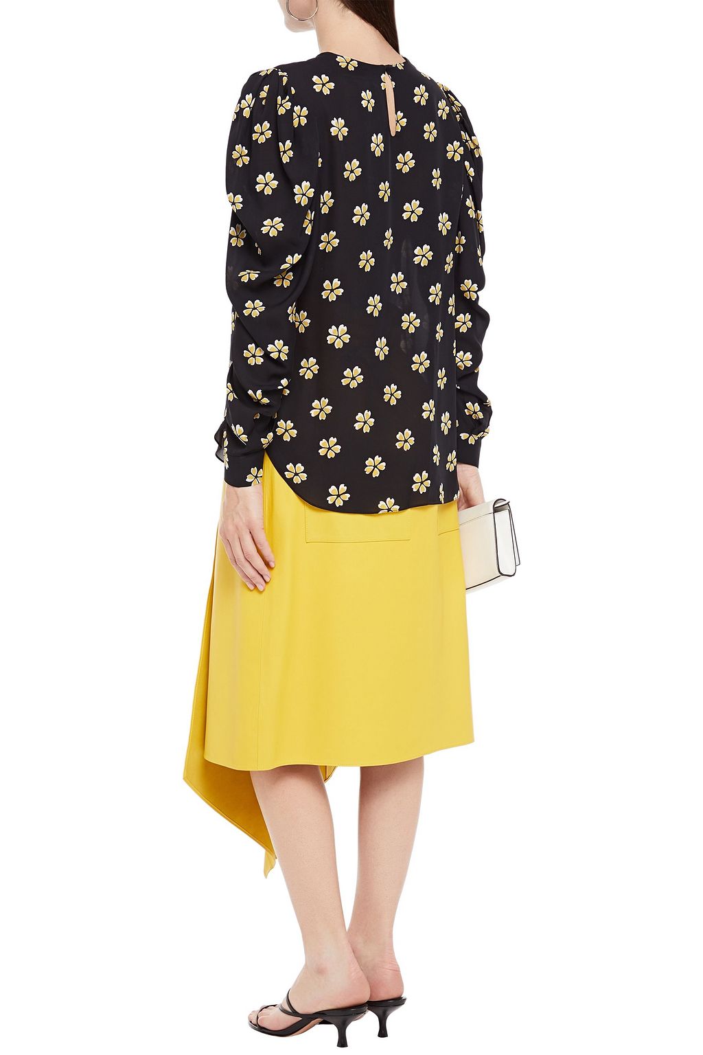 OSCAR DE LA RENTA Ruched floral-print silk top