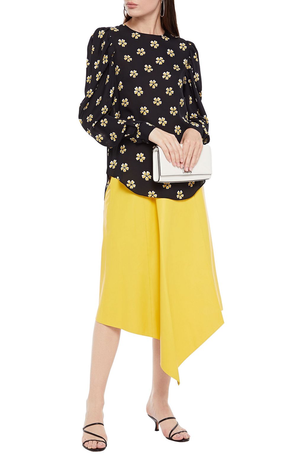OSCAR DE LA RENTA Ruched floral-print silk top
