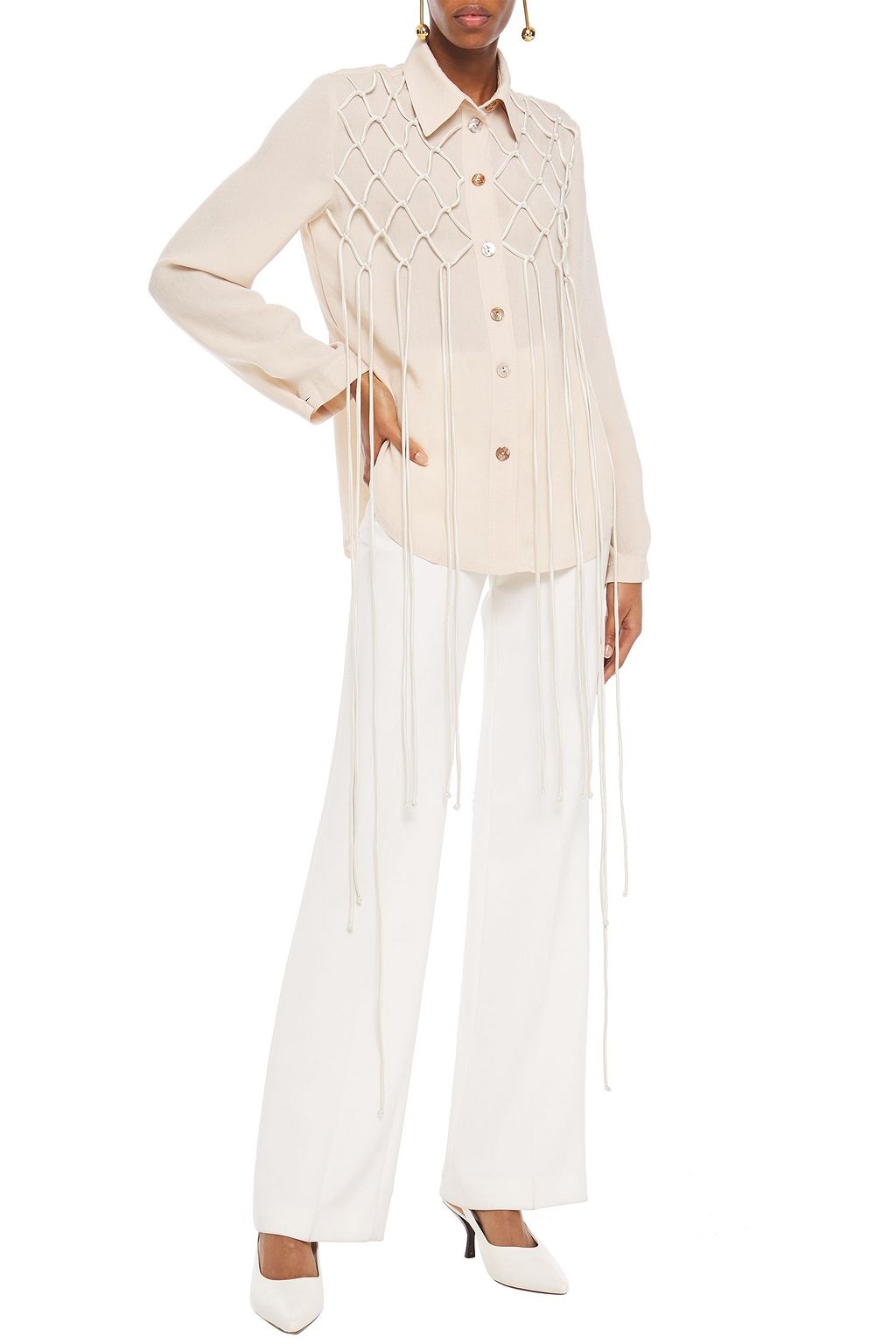 NANUSHKA Fringed macramé and woven shirt