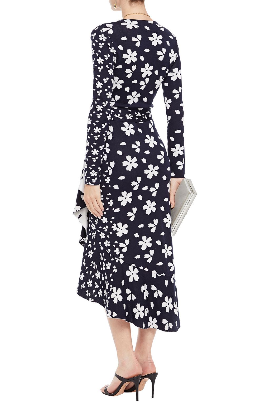 OSCAR DE LA RENTA Ruffled silk and cotton-blend floral-jacquard wrap dress