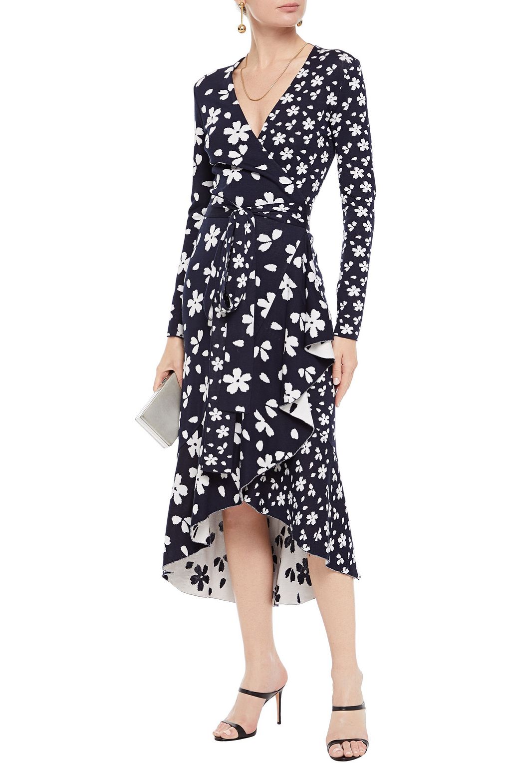 OSCAR DE LA RENTA Ruffled silk and cotton-blend floral-jacquard wrap dress