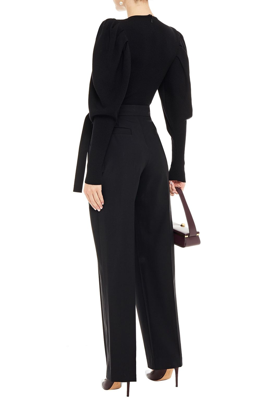 OSCAR DE LA RENTA Grosgrain-trimmed stretch-wool twill wide-leg pants
