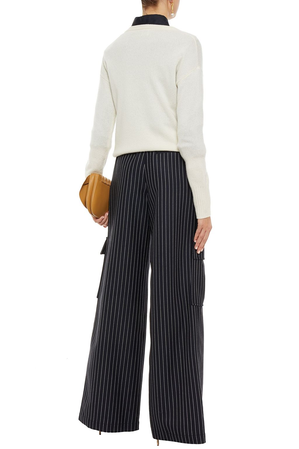 OSCAR DE LA RENTA Belted pinstriped wool and mohair-blend twill wide-leg pants