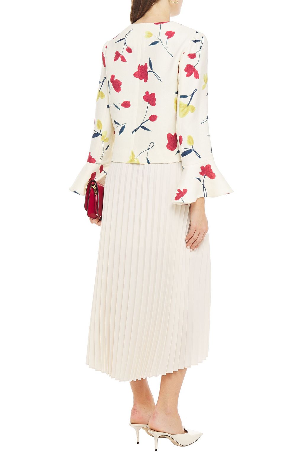 OSCAR DE LA RENTA Fluted floral-print wool-twill jacket