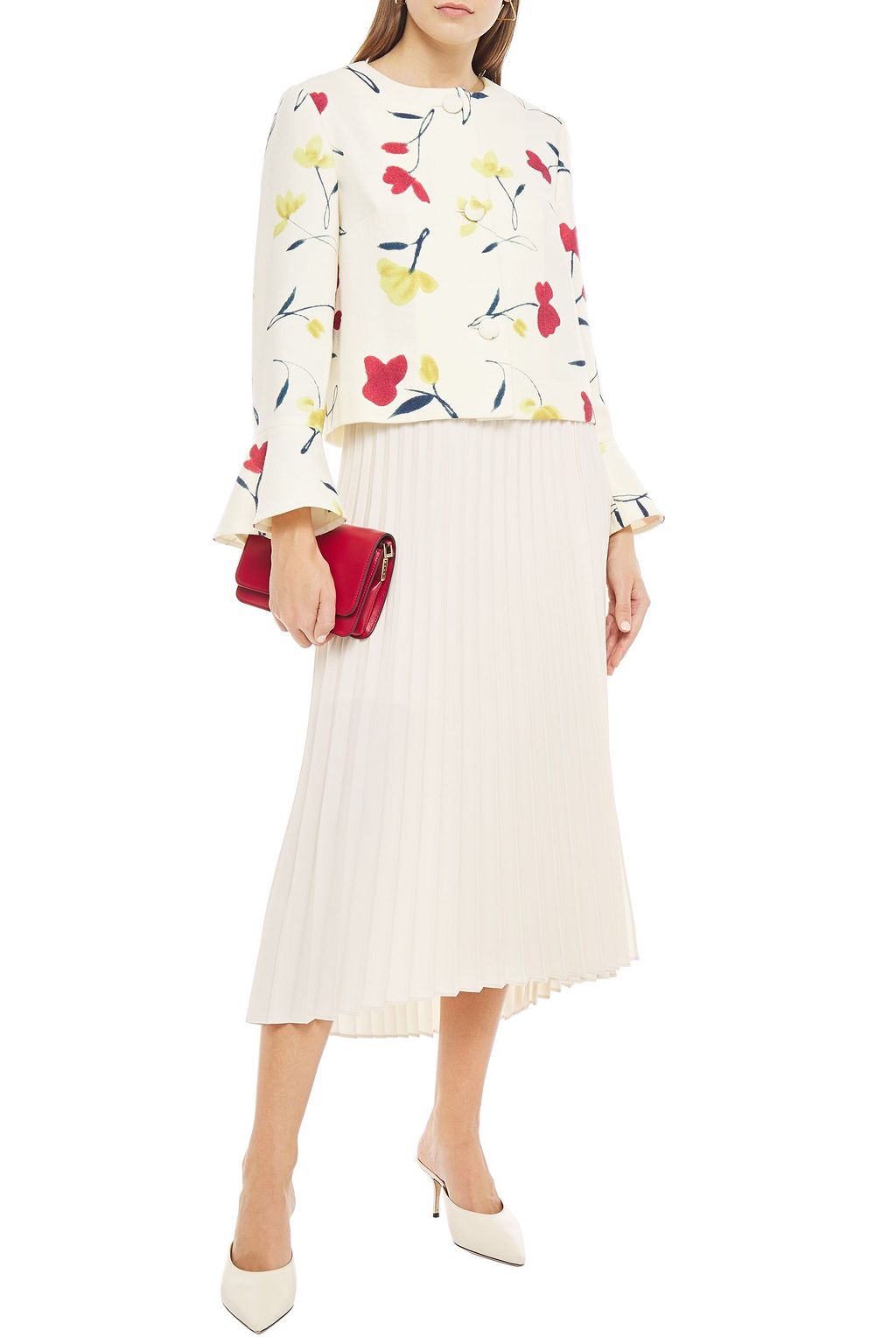 OSCAR DE LA RENTA Fluted floral-print wool-twill jacket