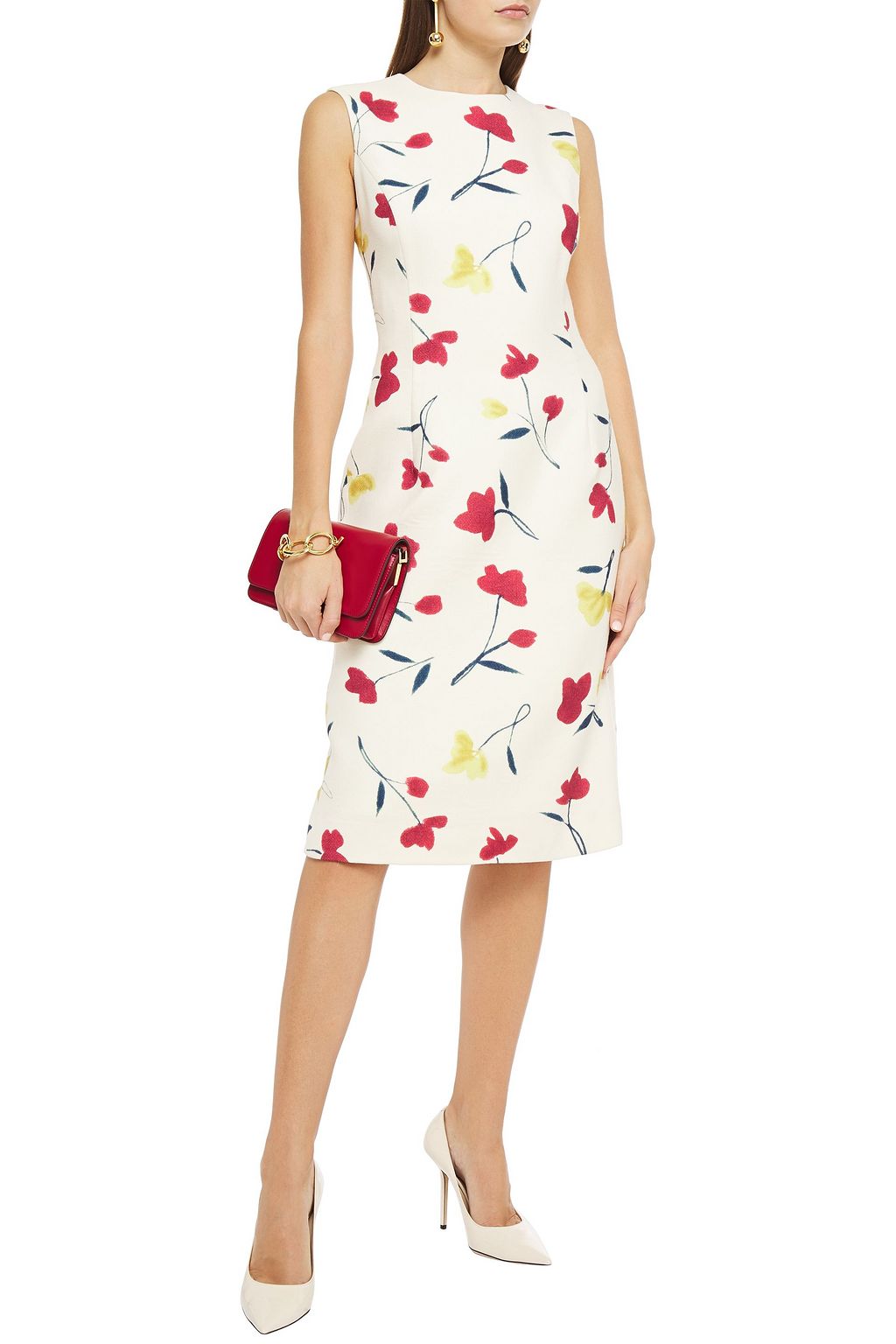 OSCAR DE LA RENTA Floral-print wool-twill dress
