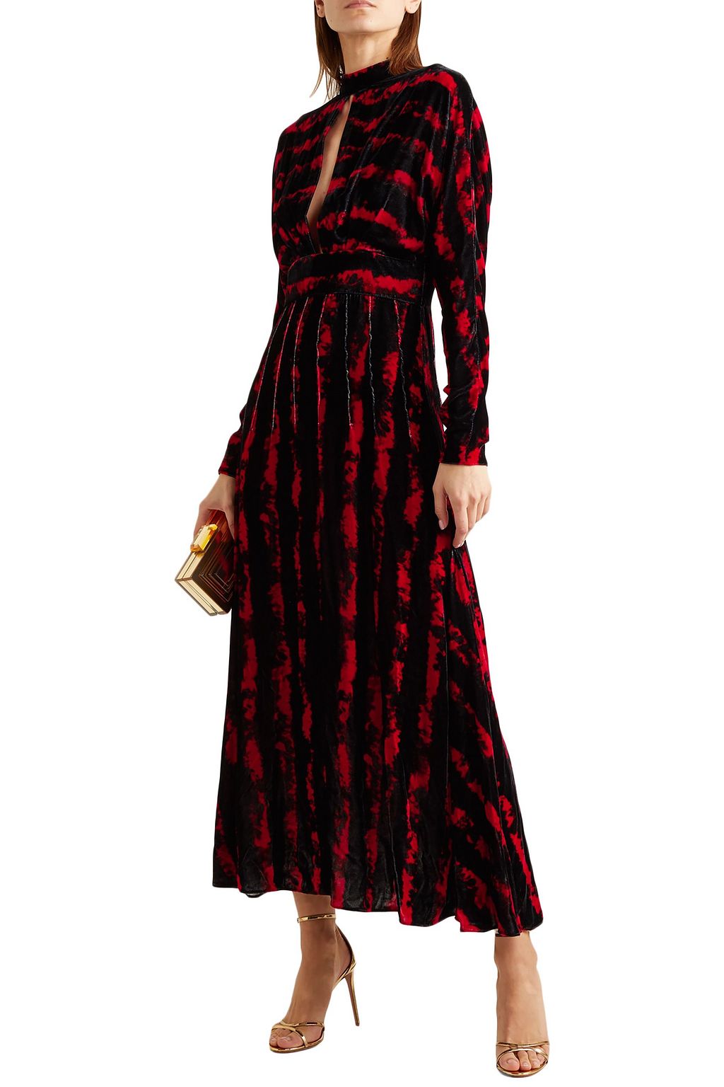 RAQUEL DINIZ Yang cutout tie-dyed velvet midi dress