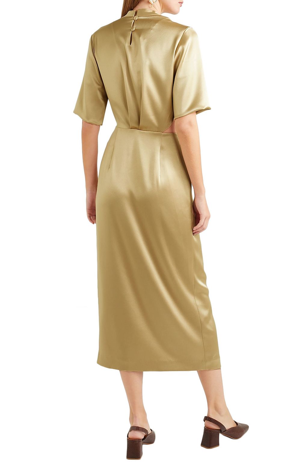 NANUSHKA Saffron cutout metallic satin midi dress
