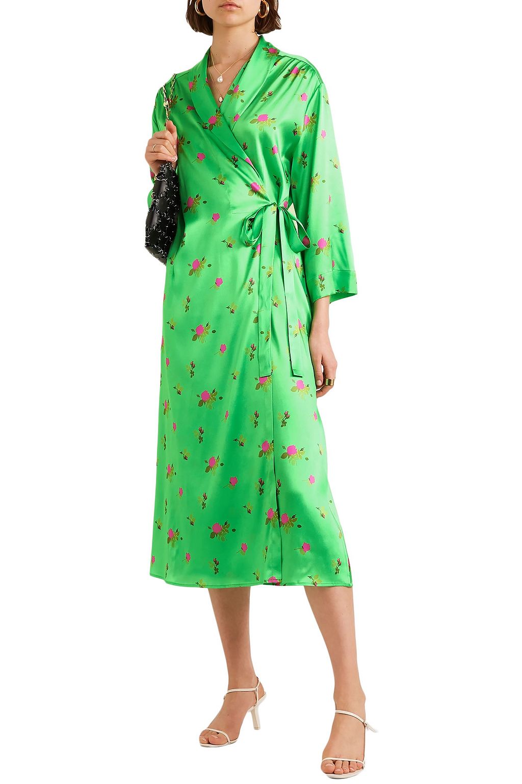 BERNADETTE Elle floral-print stretch-silk satin wrap dress