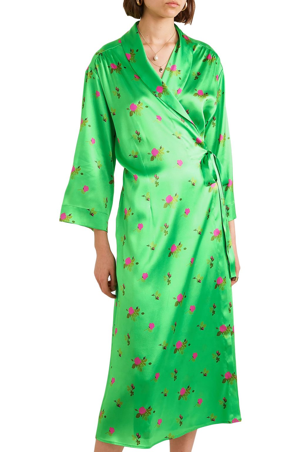 BERNADETTE Elle floral-print stretch-silk satin wrap dress