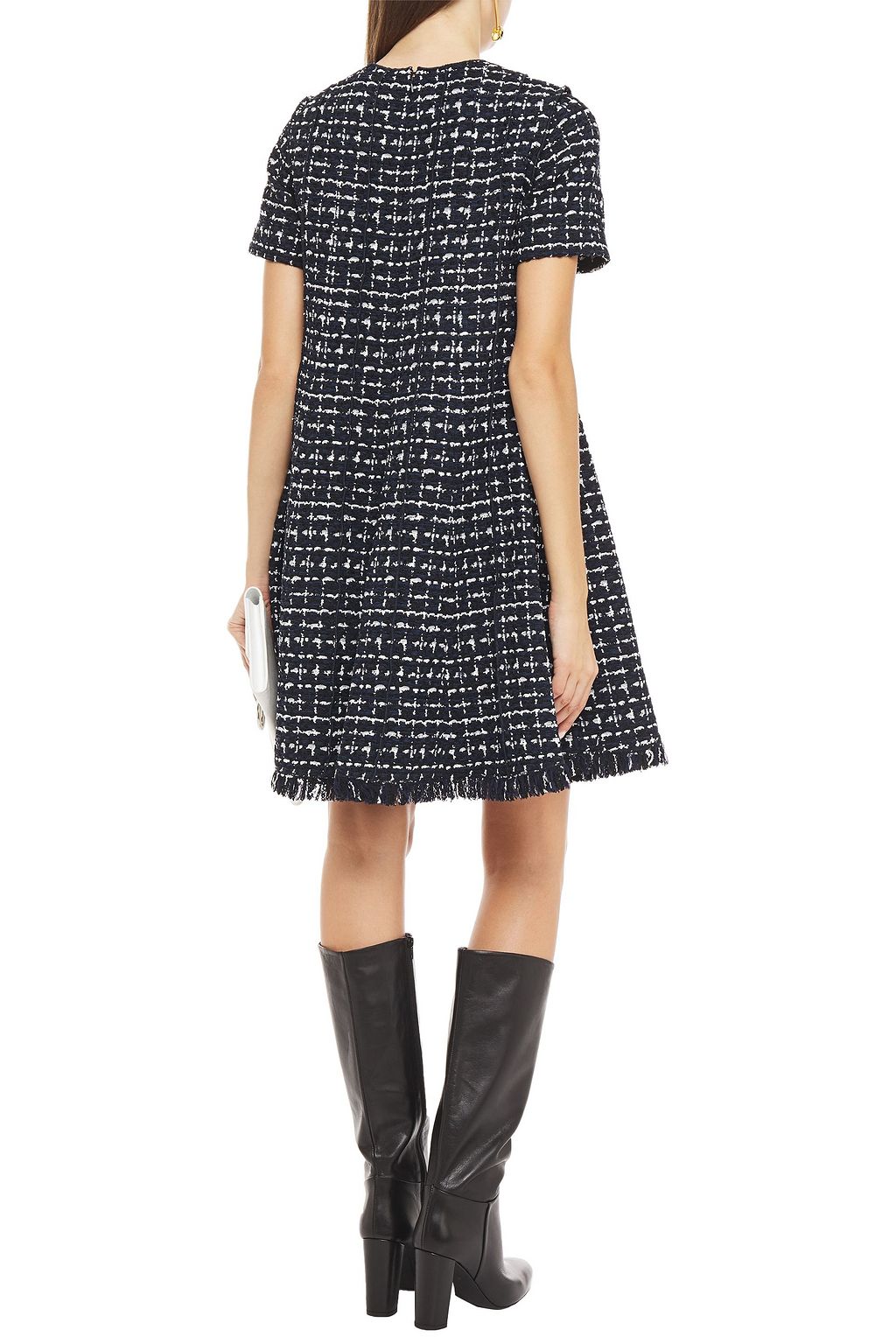 OSCAR DE LA RENTA Pleated fringed tweed mini dress