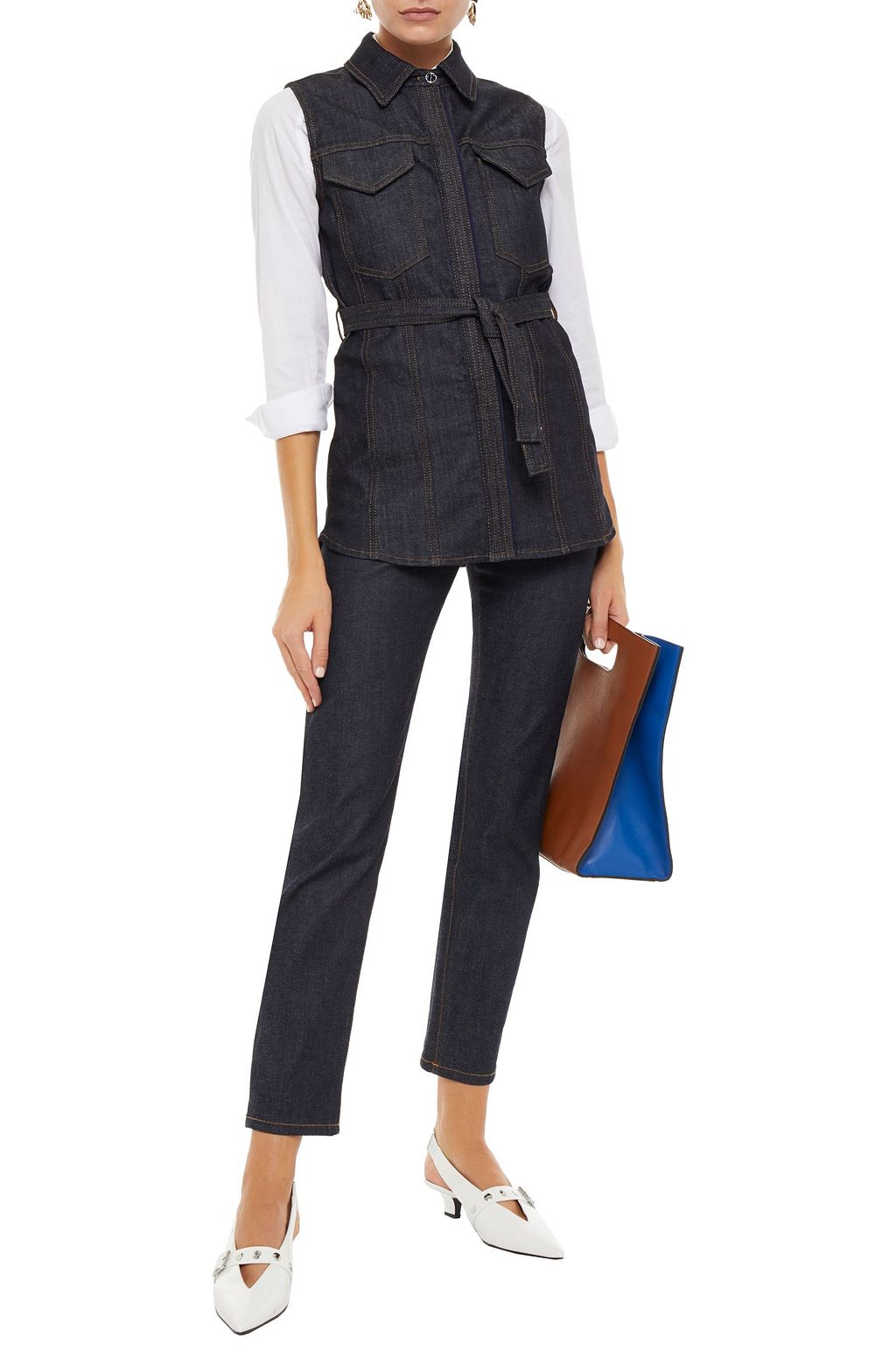 VICTORIA, VICTORIA BECKHAM Belted denim top