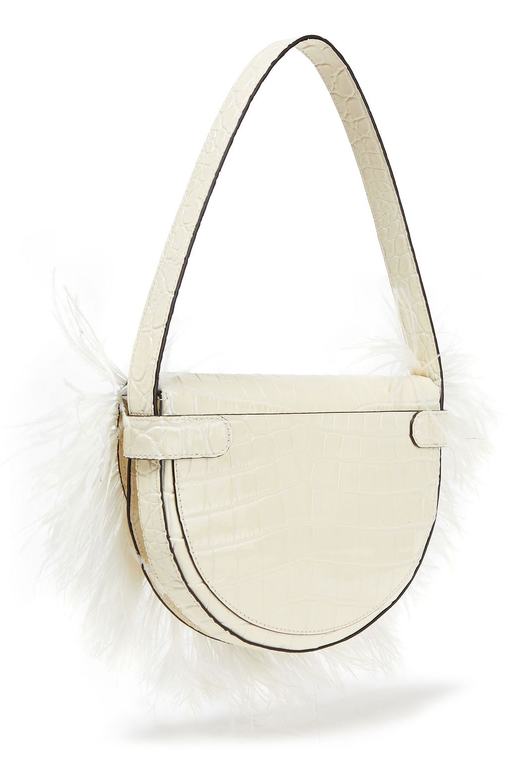 STAUD Amal feather-trimmed croc-effect leather shoulder bag