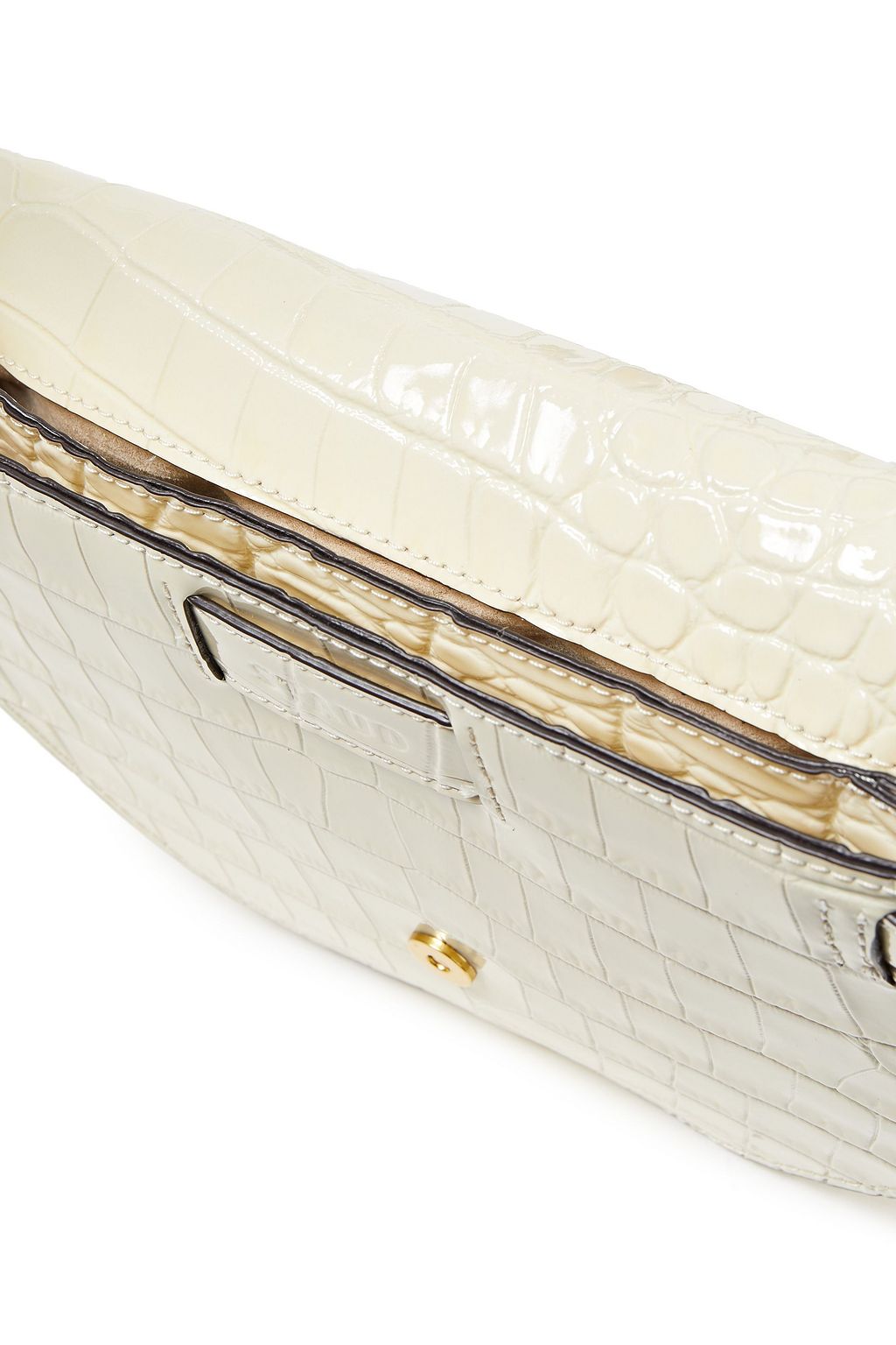 STAUD Amal feather-trimmed croc-effect leather shoulder bag