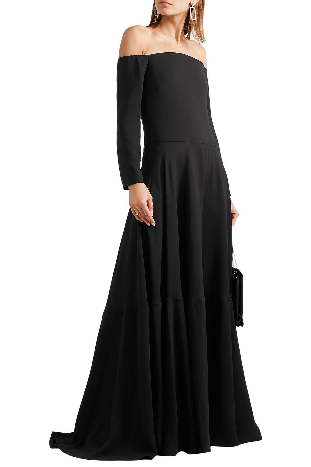 Black Tiered off-the-shoulder silk-cady gown | VALENTINO | THE OUTNET