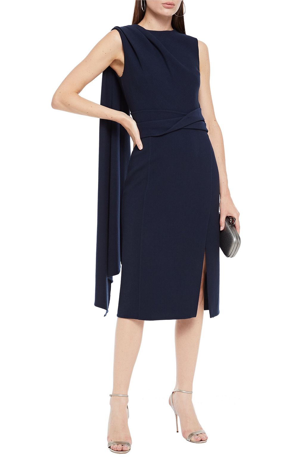OSCAR DE LA RENTA Draped wool-blend crepe midi dress