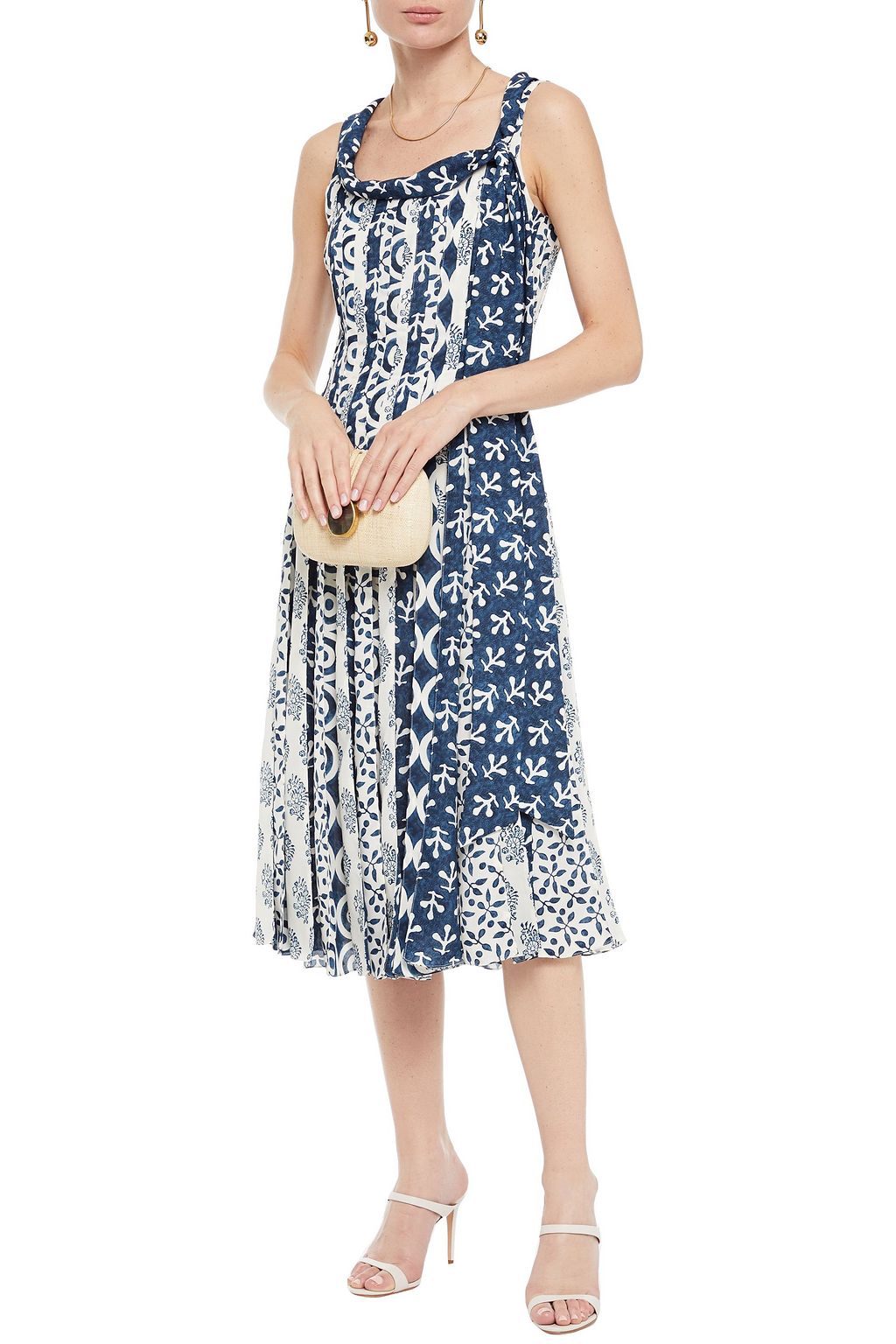 OSCAR DE LA RENTA Pleated printed crepe de chine midi dress