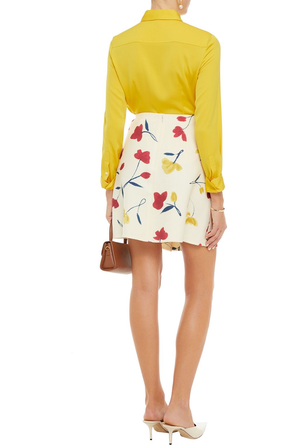 OSCAR DE LA RENTA Button-embellished floral-print wool-twill mini skirt