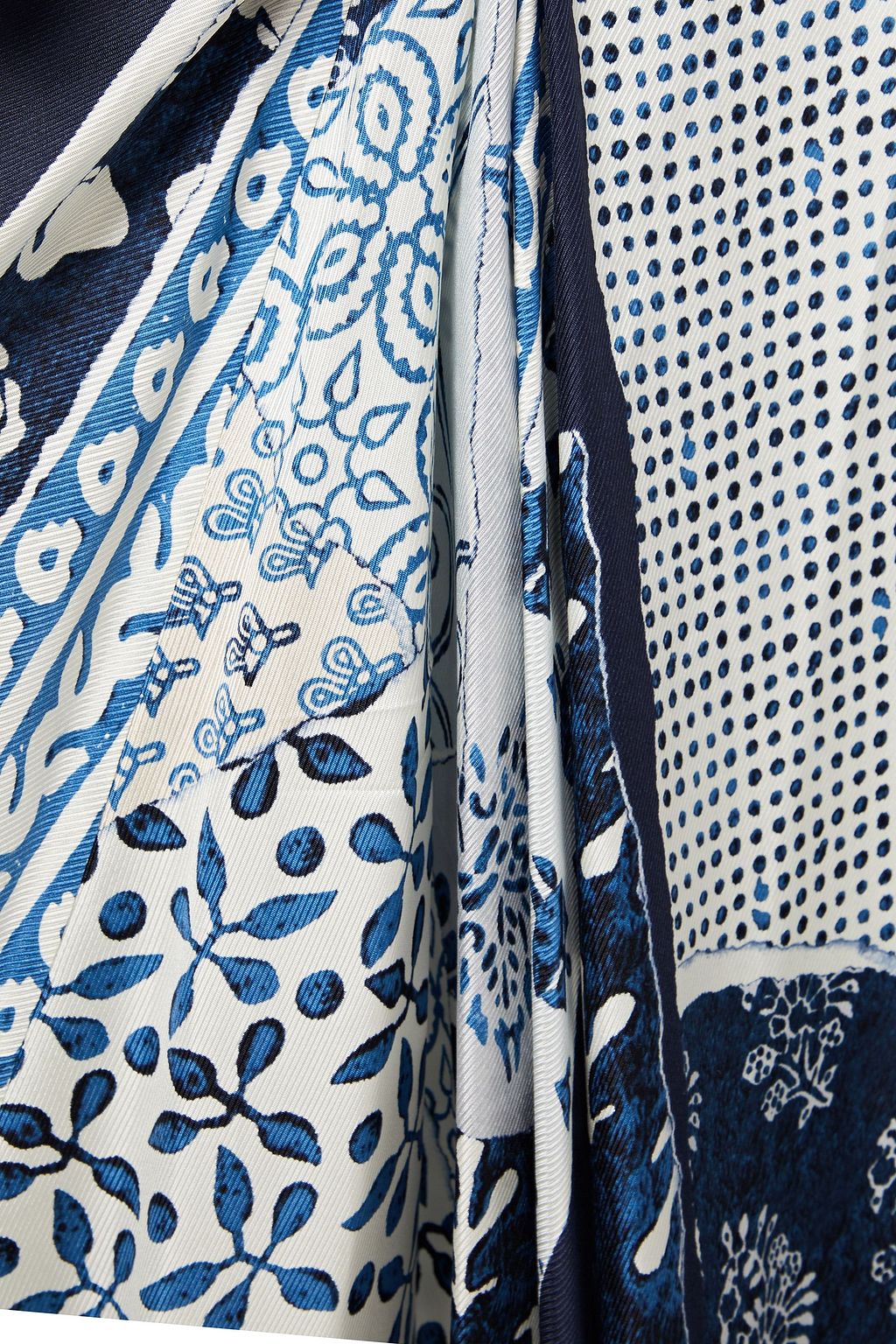 OSCAR DE LA RENTA Patchwork-effect printed silk-twill midi dress