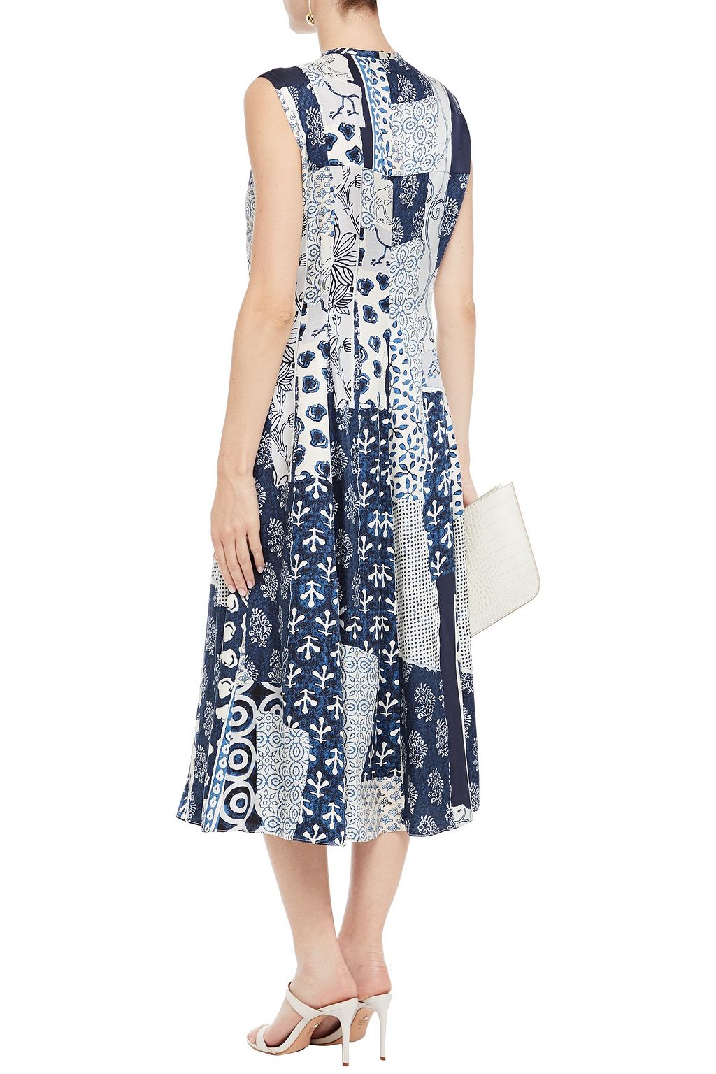 OSCAR DE LA RENTA Patchwork-effect printed silk-twill midi dress