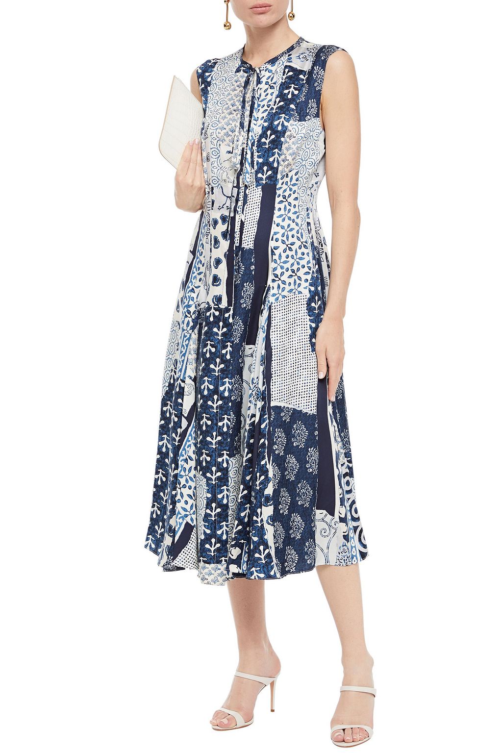 OSCAR DE LA RENTA Patchwork-effect printed silk-twill midi dress
