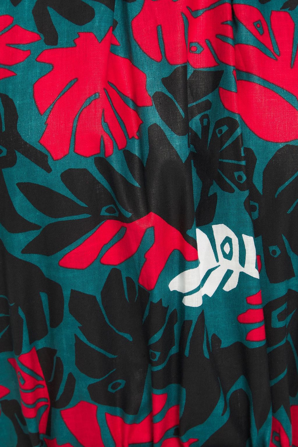 MARNI Gathered printed linen and cotton-blend and cotton-poplin midi dress