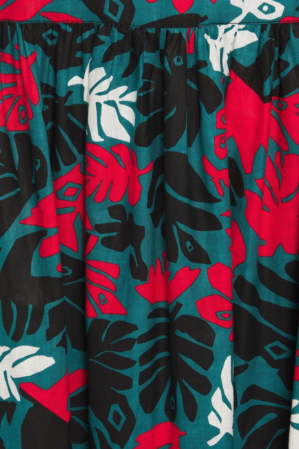 MARNI Gathered printed linen and cotton-blend midi dress