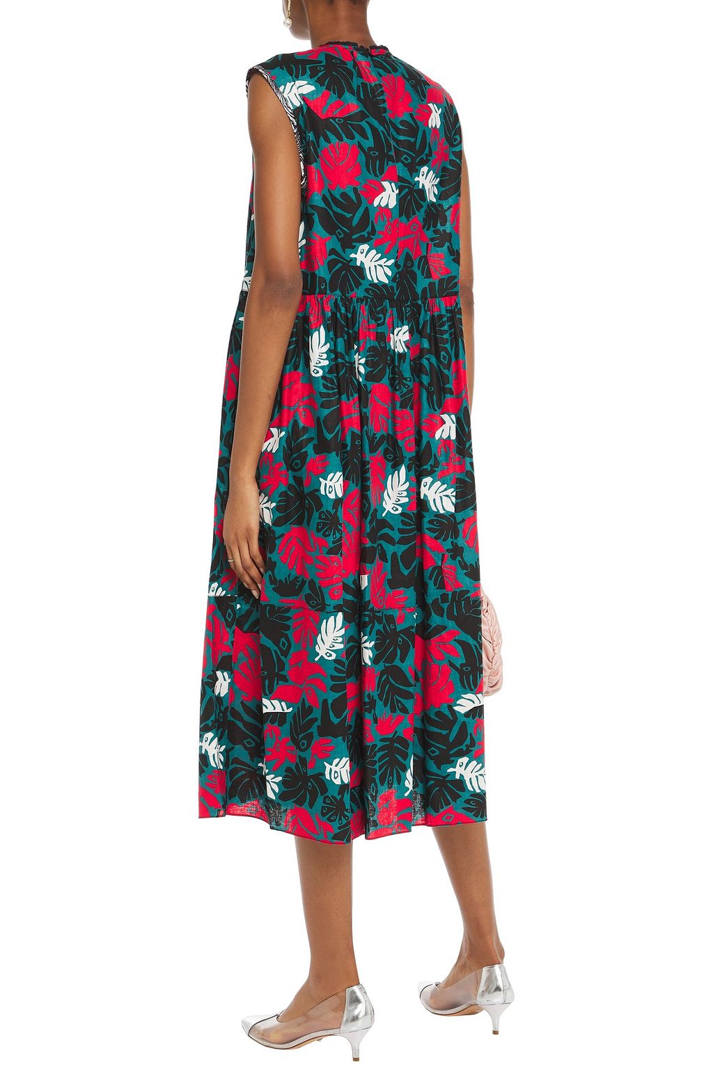 MARNI Gathered printed linen and cotton-blend midi dress