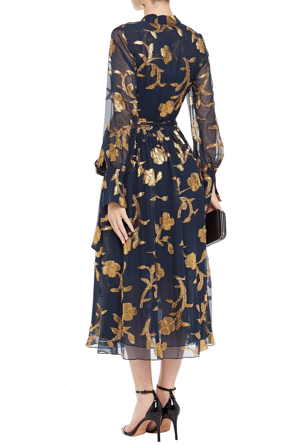 OSCAR DE LA RENTA Metallic fil coupé silk-blend chiffon midi dress
