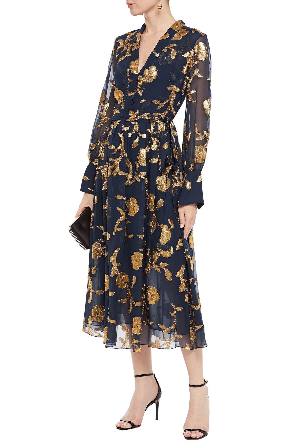 OSCAR DE LA RENTA Metallic fil coupé silk-blend chiffon midi dress
