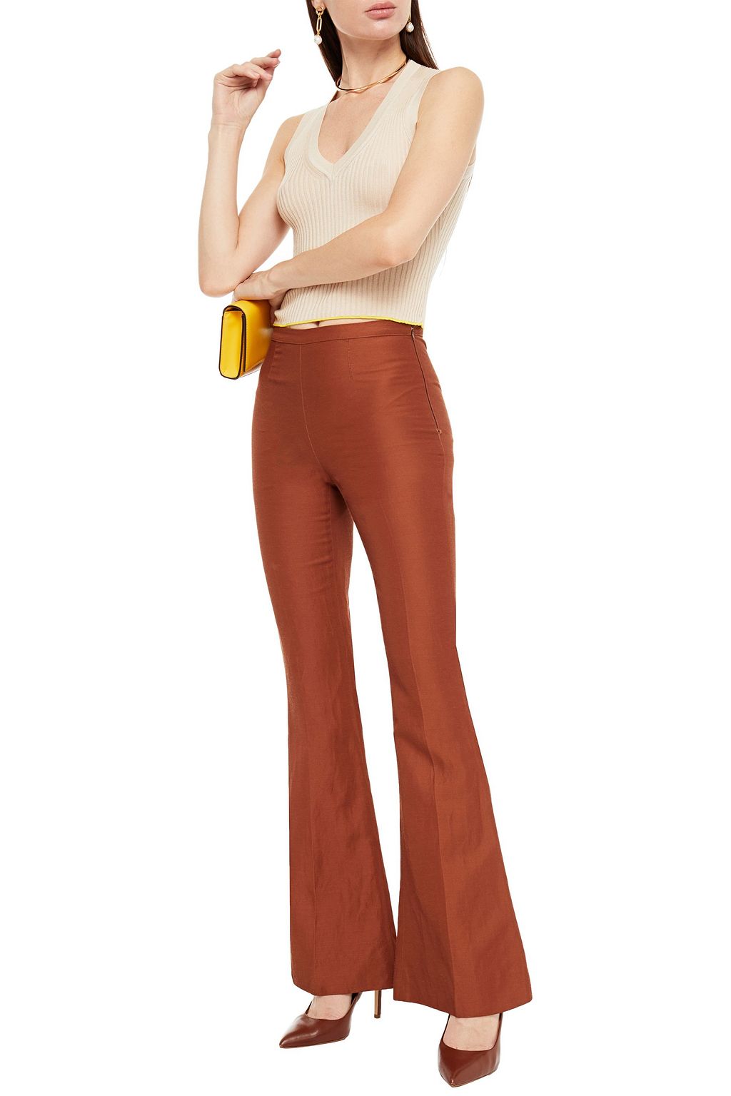 ALTUZARRA Parrish cropped ribbed silk and cotton-blend top