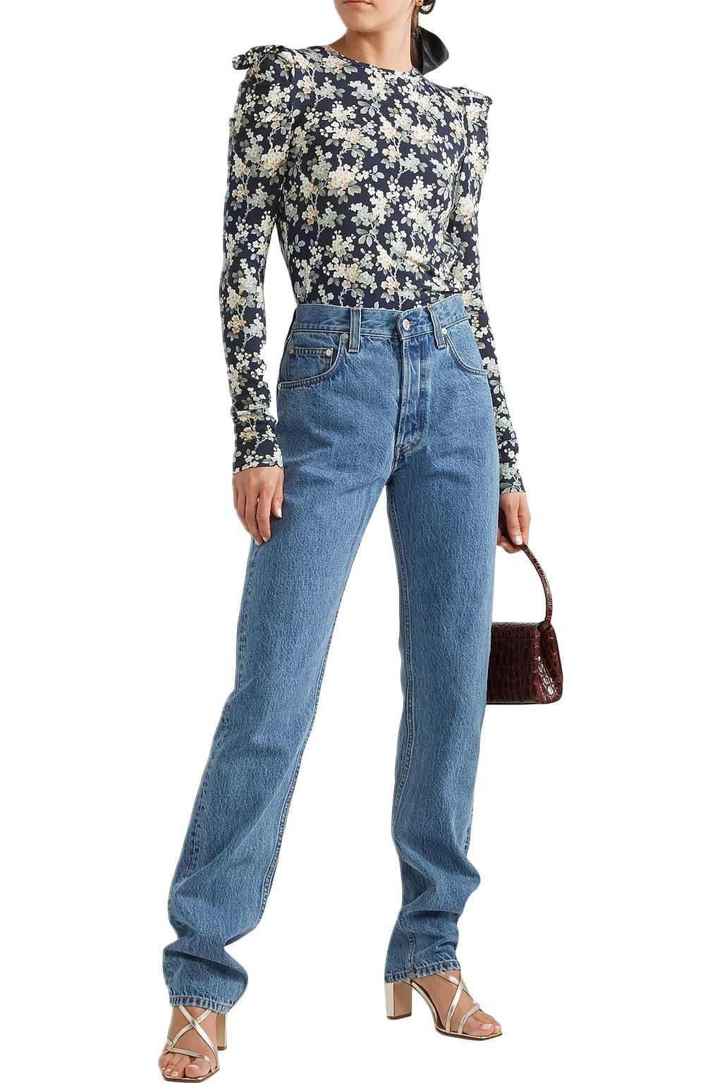 LES RÊVERIES Open-back floral-print cotton-jersey top