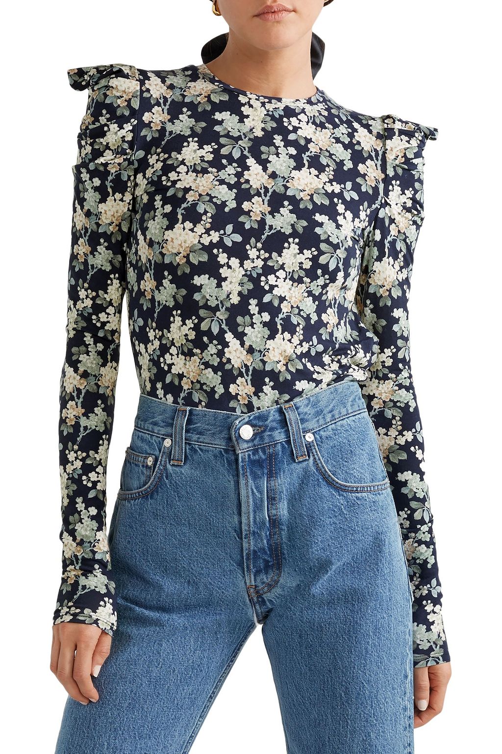 LES RÊVERIES Open-back floral-print cotton-jersey top
