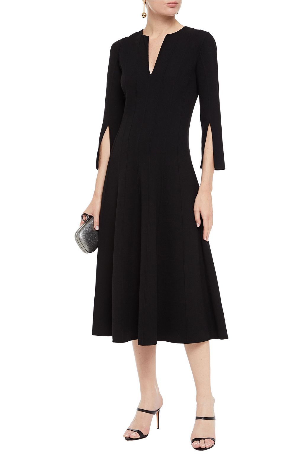 OSCAR DE LA RENTA Pintucked wool-blend crepe midi dress