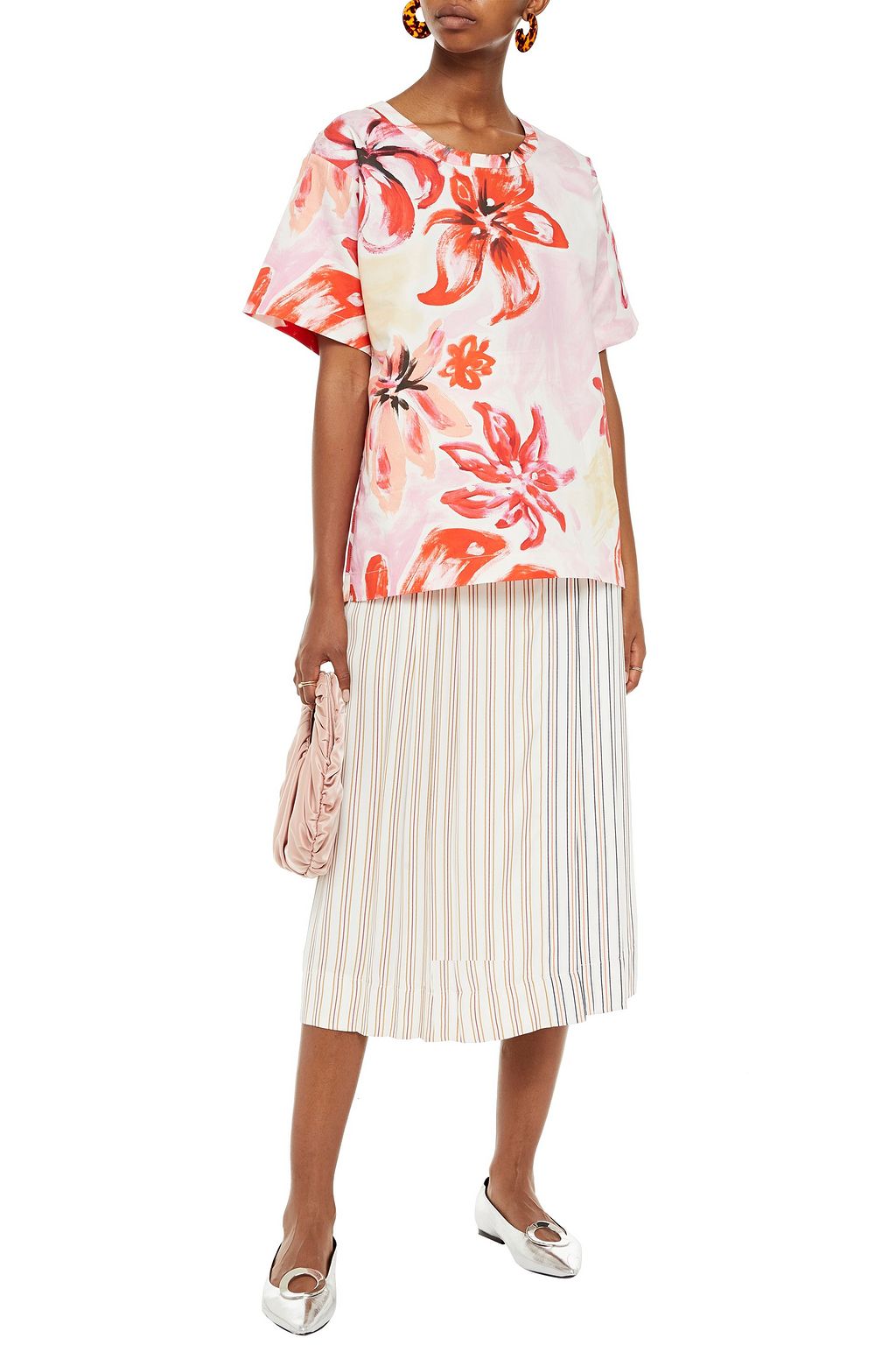 MARNI Printed cotton and silk-blend poplin top