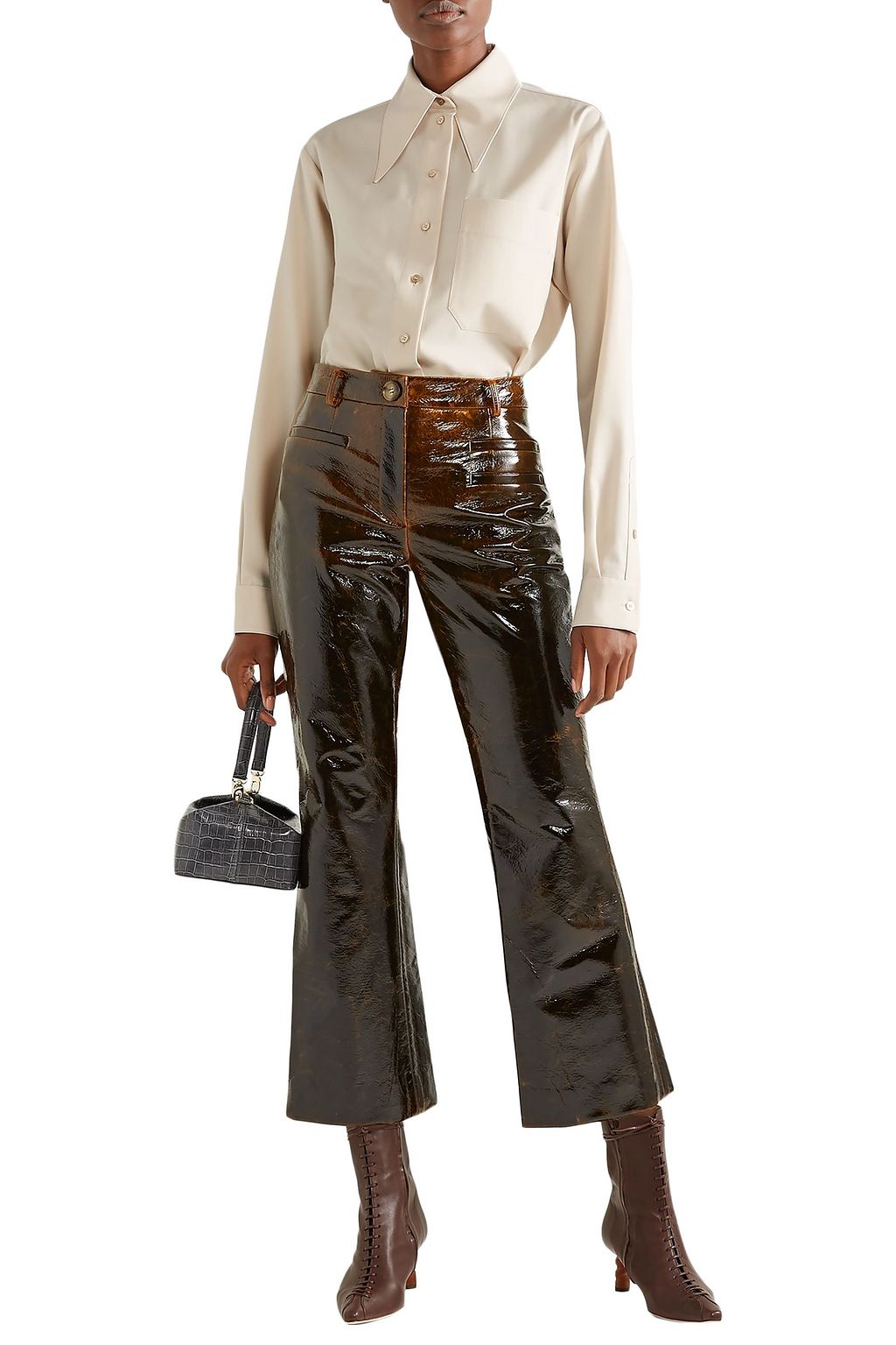 REJINA PYO Maeve cropped coated wool-blend flared pants