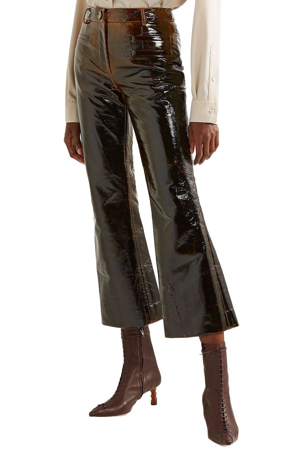 REJINA PYO Maeve cropped coated wool-blend flared pants
