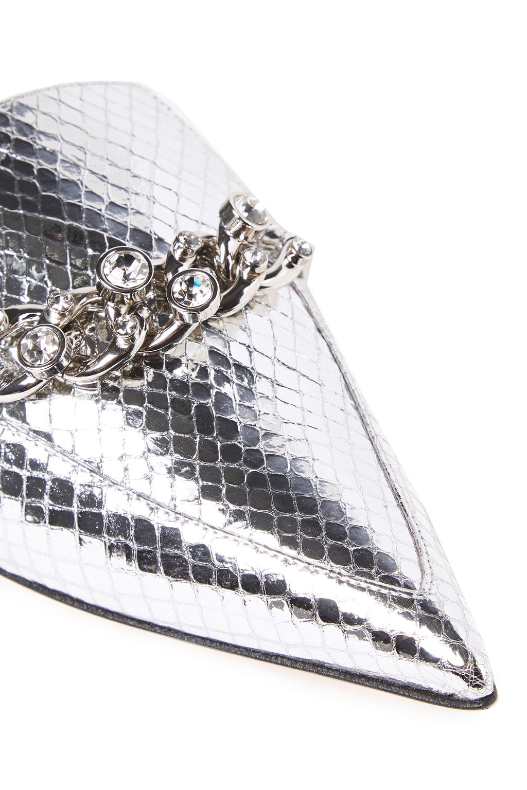 SERGIO ROSSI Embellished metallic snake-effect leather slippers