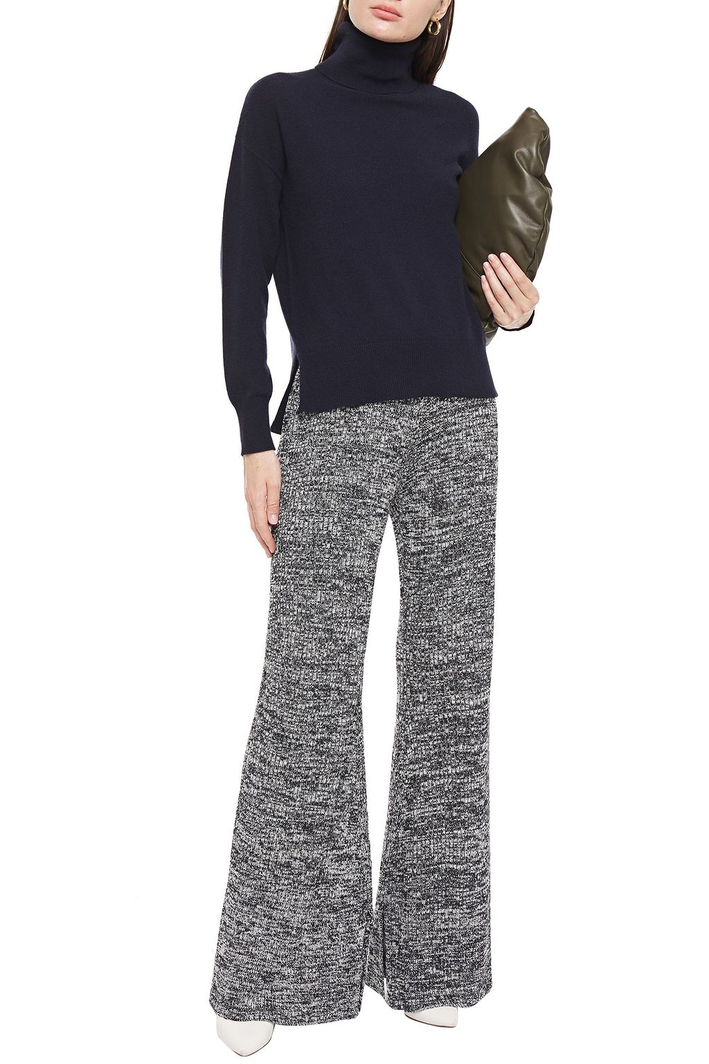 VICTORIA, VICTORIA BECKHAM Marled ribbed-knit flared pants