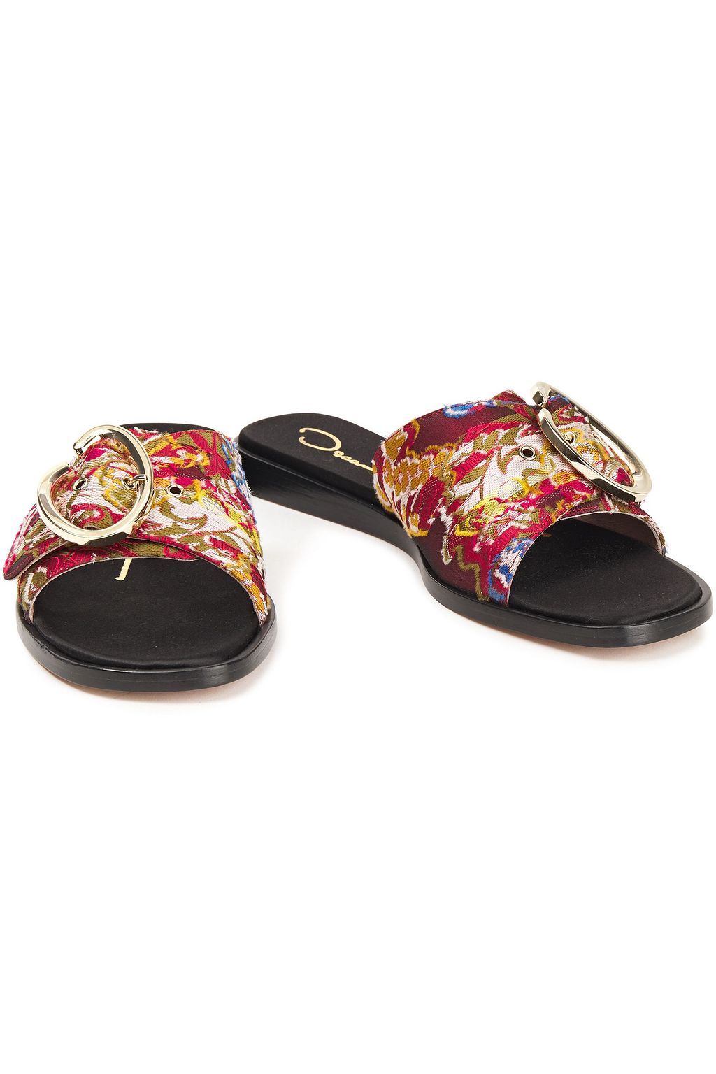 OSCAR DE LA RENTA Buckled fil coupé slides