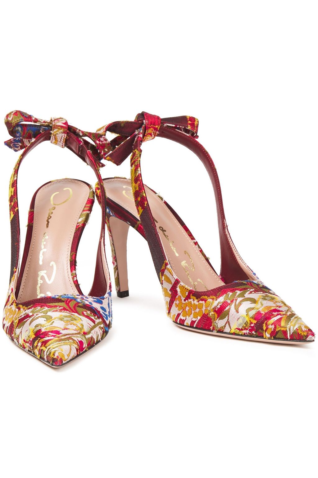OSCAR DE LA RENTA Bow-detailed fil coupé slingback pumps