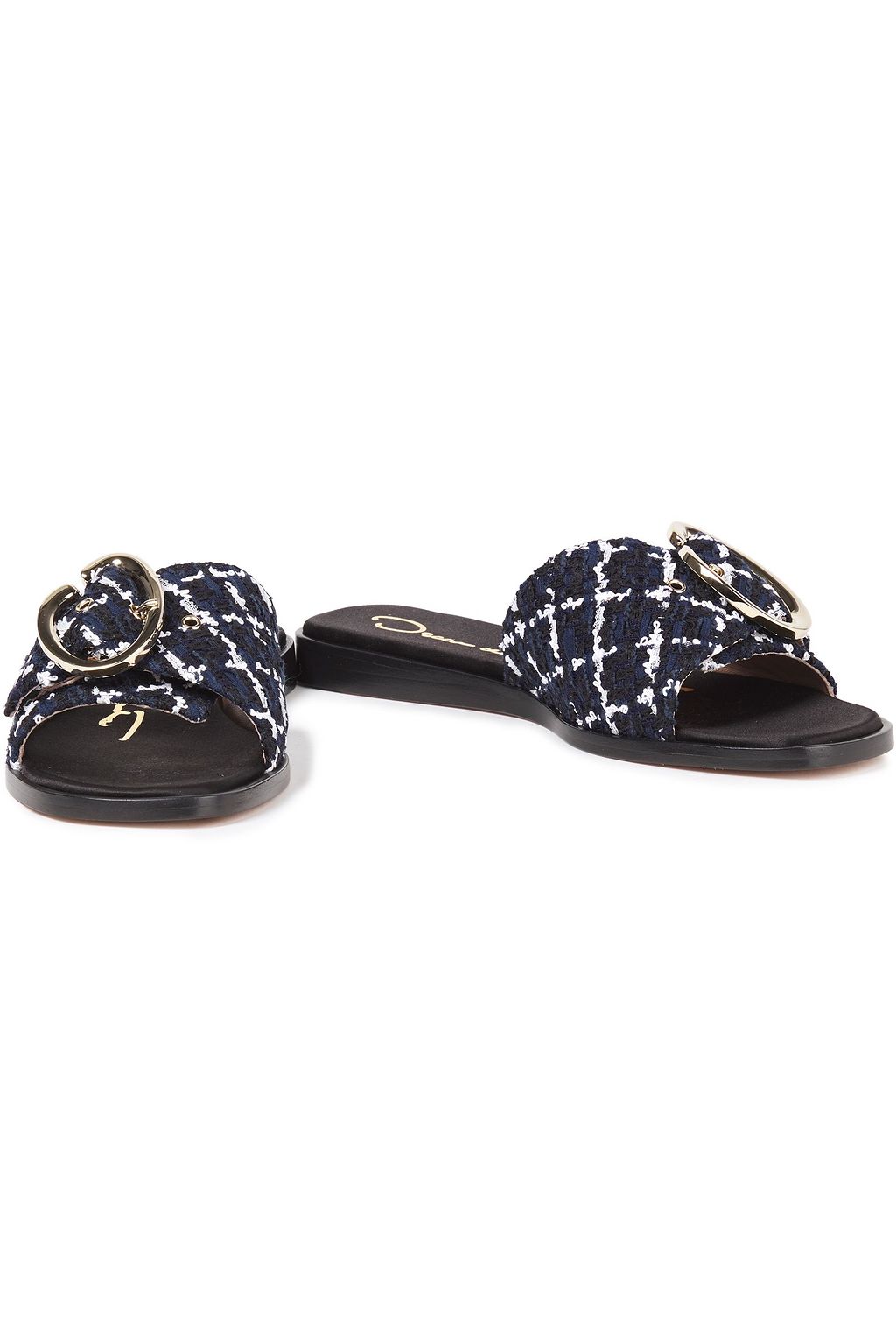OSCAR DE LA RENTA Buckled tweed slides