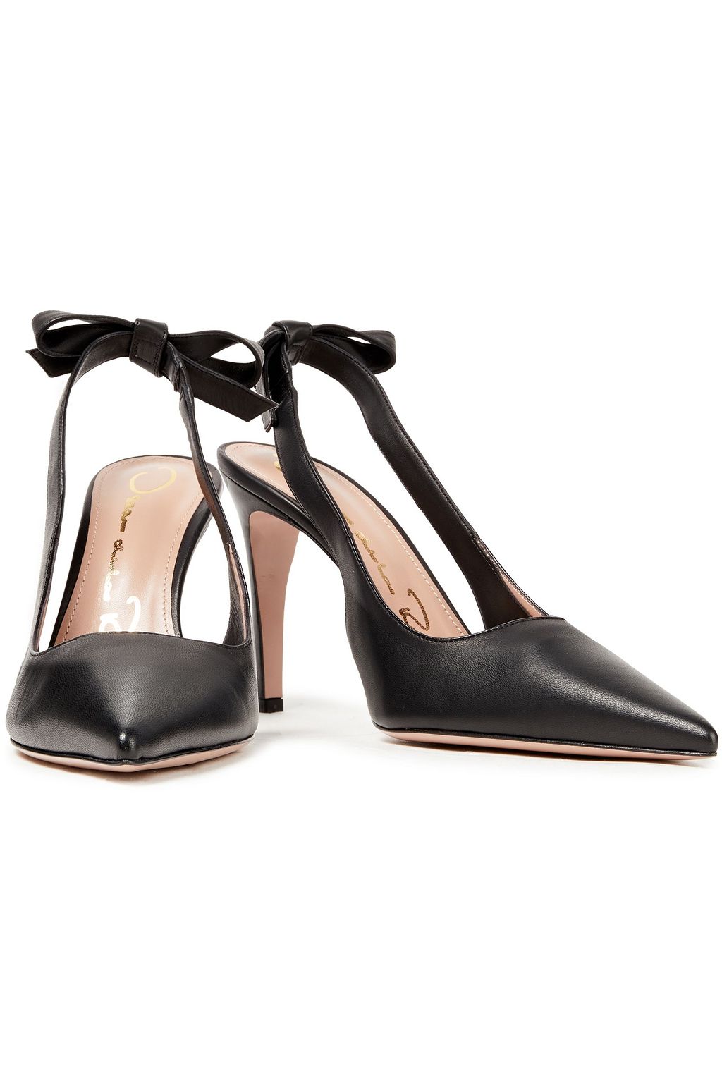 OSCAR DE LA RENTA Bow-detailed leather slingback pumps