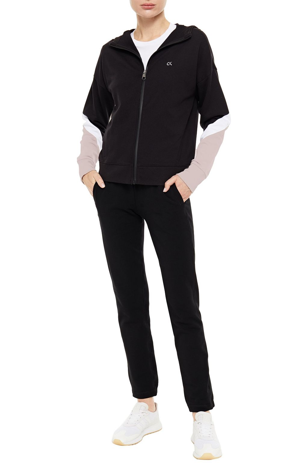 CALVIN KLEIN PERFORMANCE Color-block printed French cotton-terry hoodie